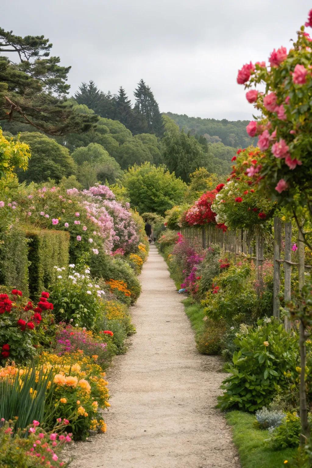 Lush plant edging softening the pathway edges.