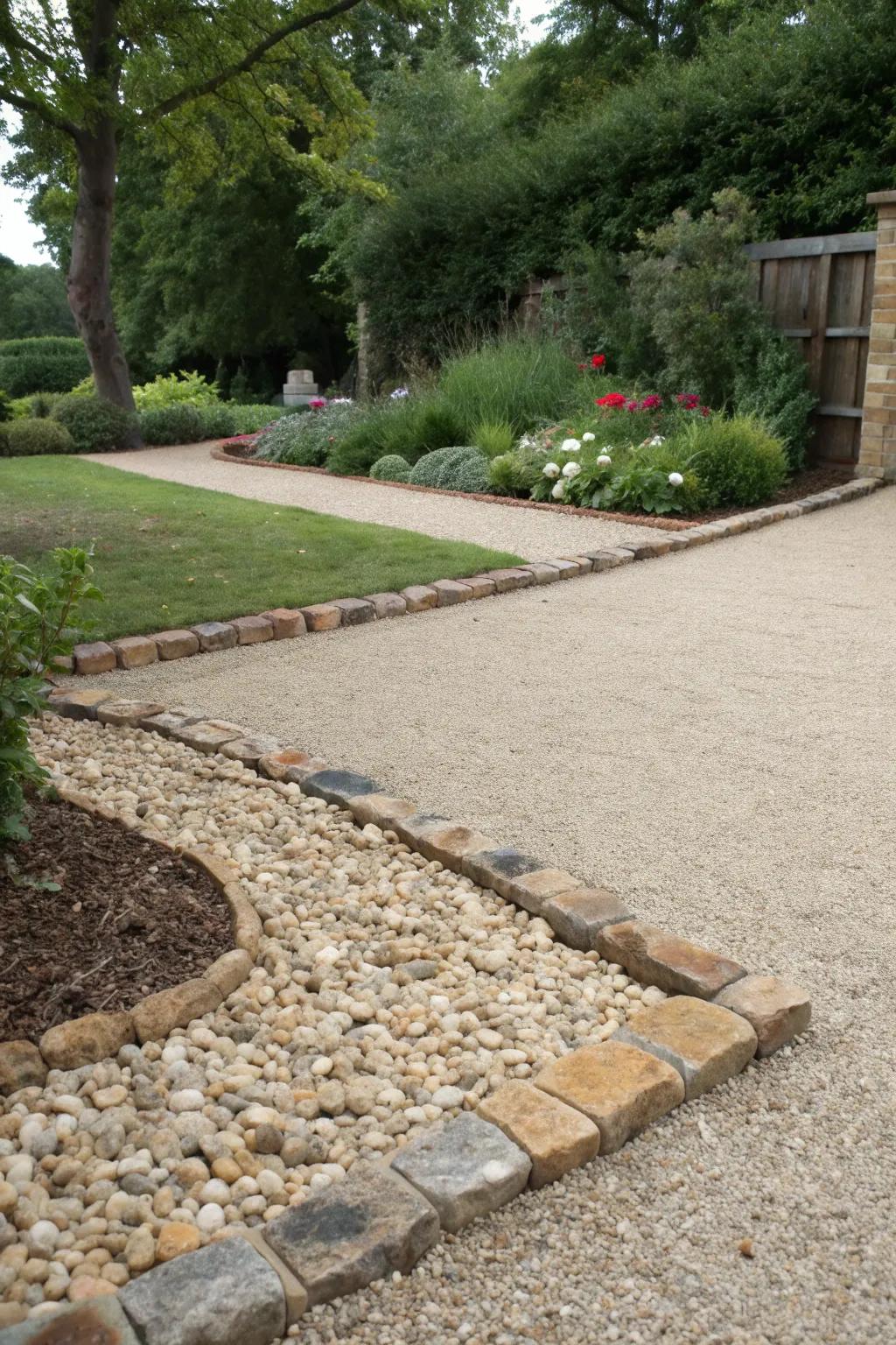Artistic edging adds a touch of elegance to this patio.