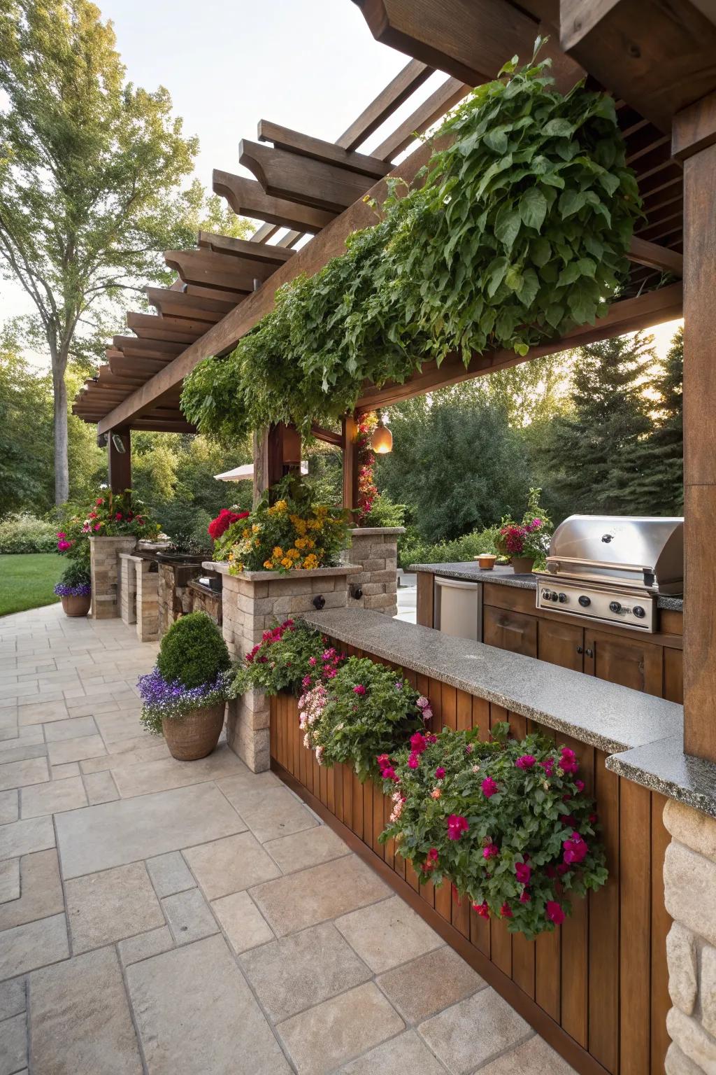 Built-in planters bring nature closer to your pergola.