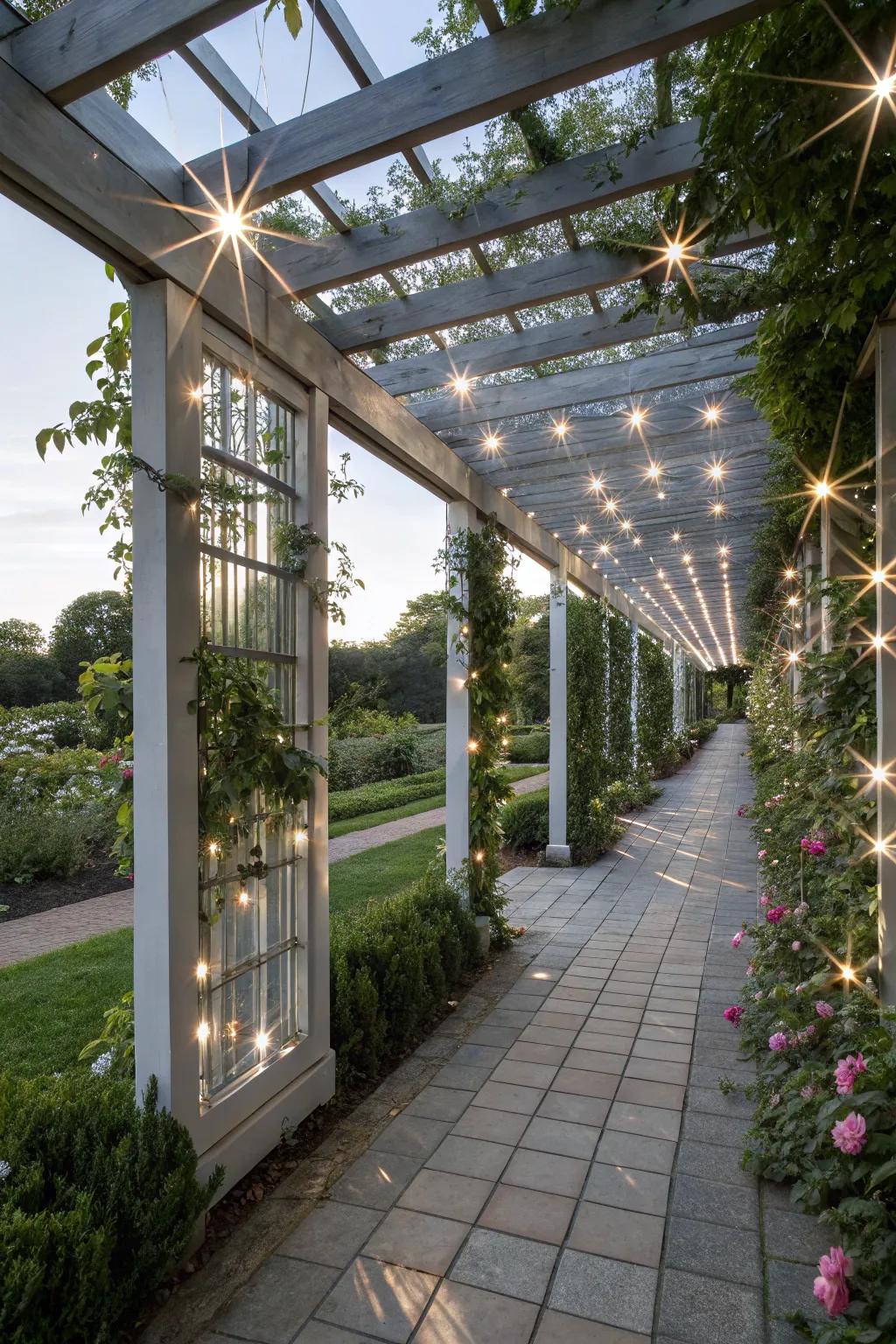 Mirror panels add a modern and reflective touch to your pergola.