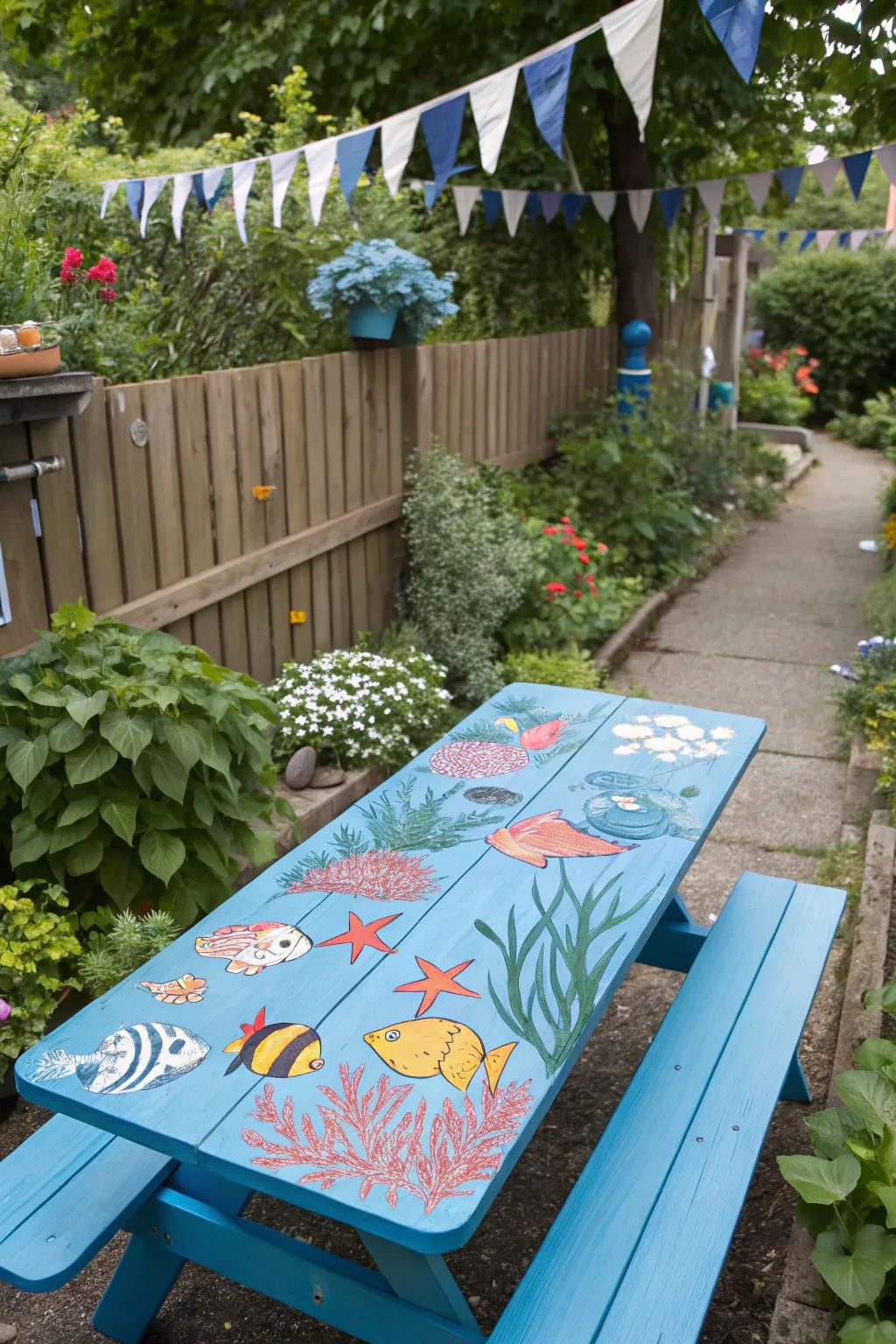 An underwater theme brings the sea to the garden.