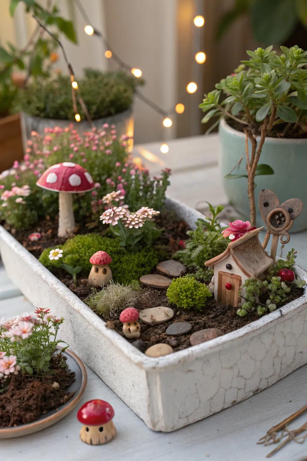 A whimsical miniature garden full of playful charm.