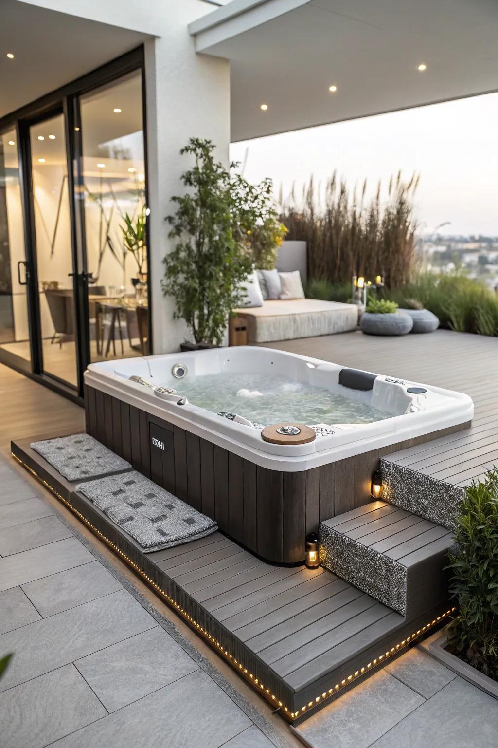 Understated luxury offers a sophisticated hot tub experience.