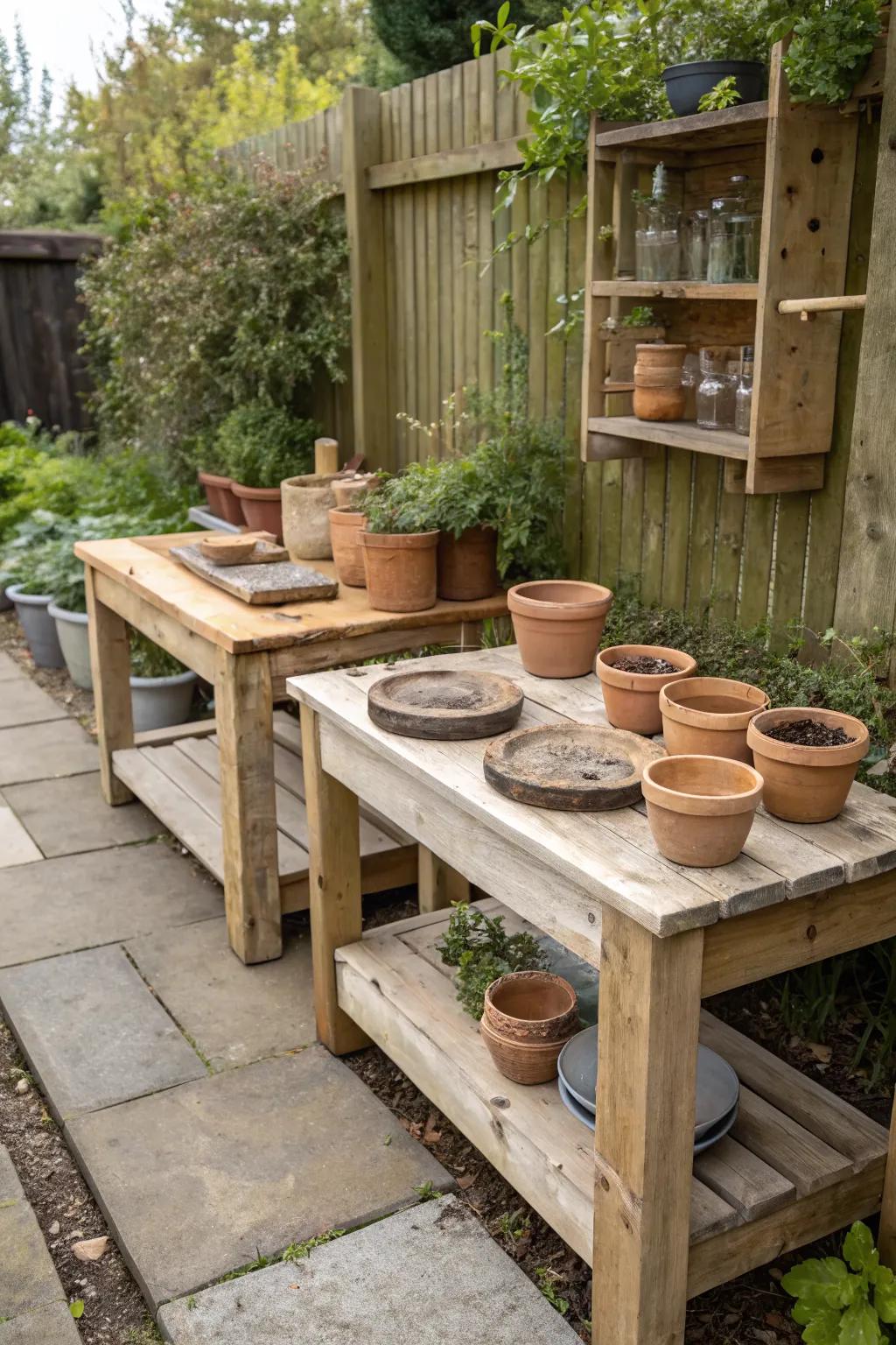 A mud kitchen combines play and creativity, letting kids enjoy messy fun.
