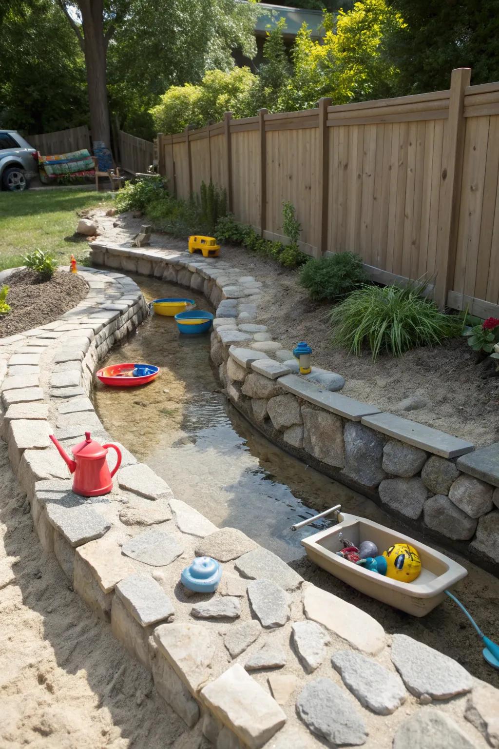 A mini harbor for boats and brilliant kid-made rivers.