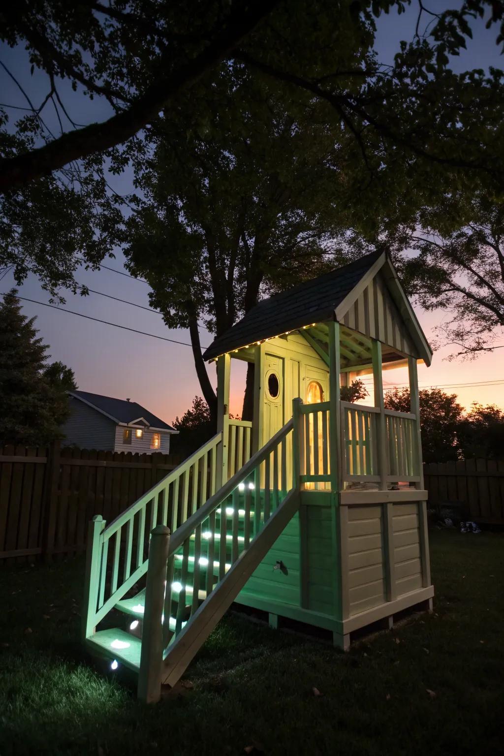 Glow-in-the-dark railings add a magical touch to playhouses at night.