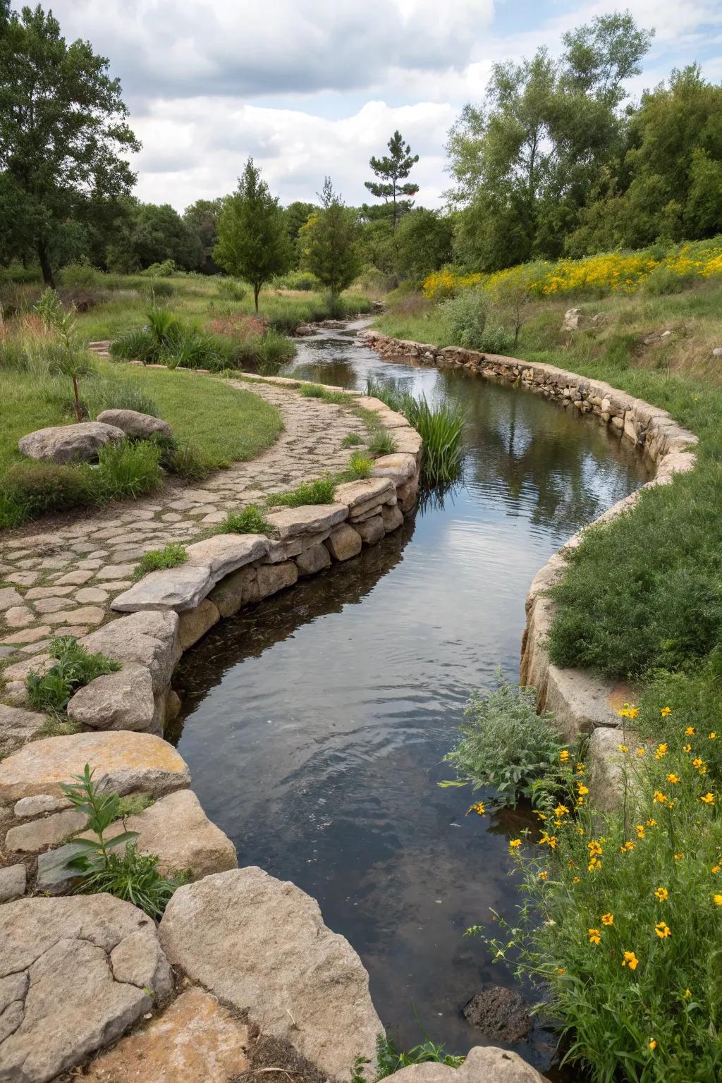 Winding stream ponds create dynamic movement through your garden.