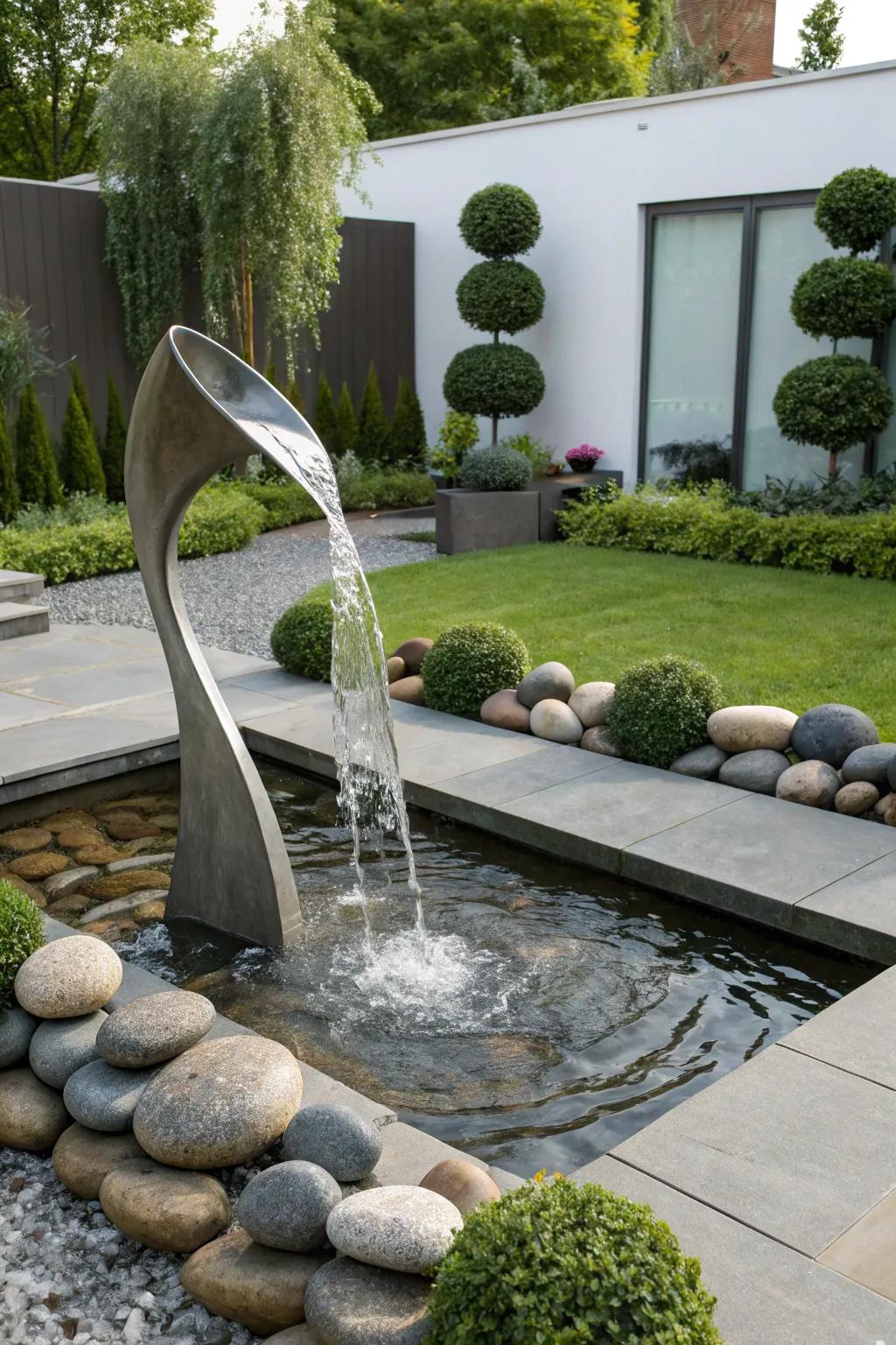 An abstract spitter adds contemporary flair to your garden.
