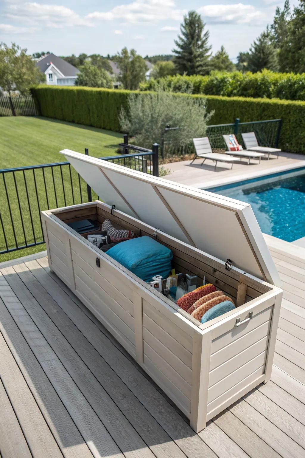 Deck boxes offer a neat and practical way to shade equipment.