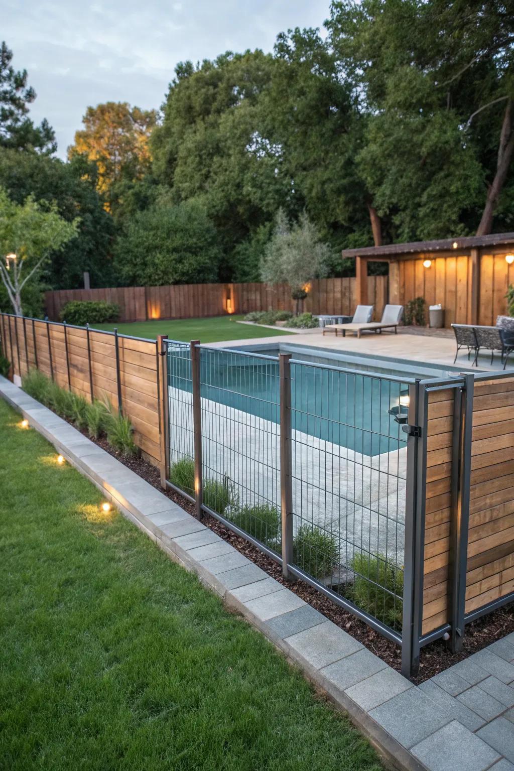 Custom designer look with mixed material fencing.