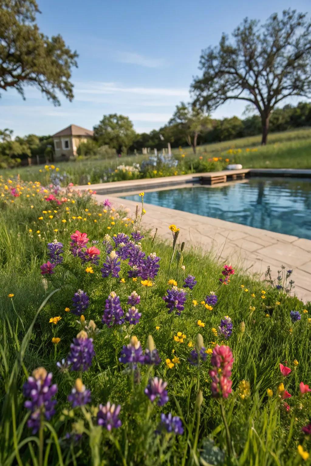 Native wildflowers add color and attract wildlife to your poolside.