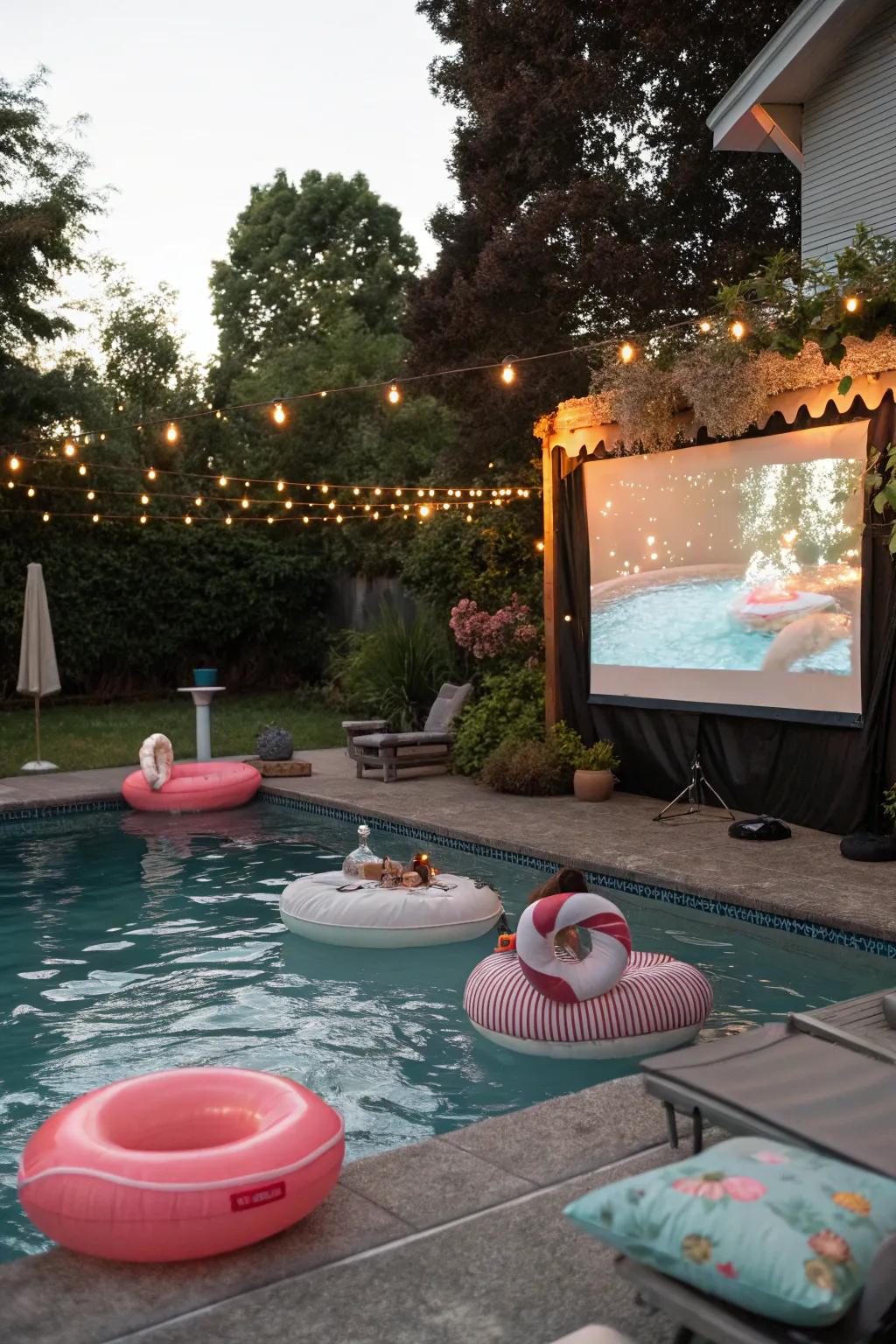 A dive-in movie night offers cinematic magic by the pool.
