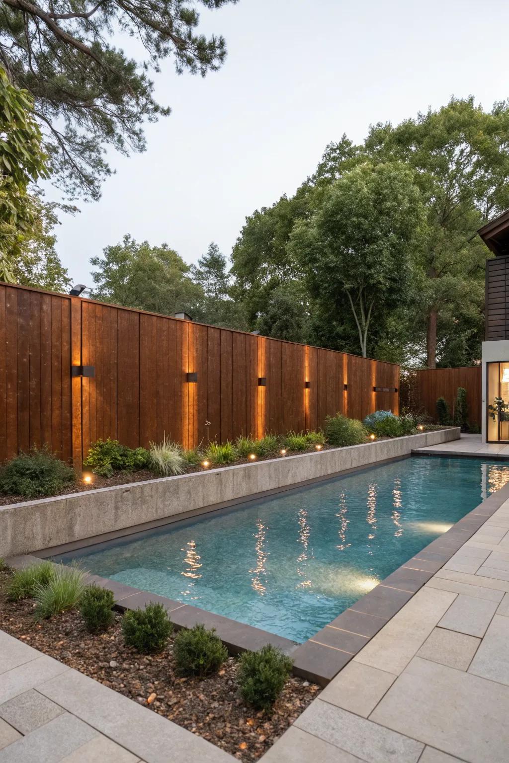 Corten steel panels add rustic charm and evolving beauty.