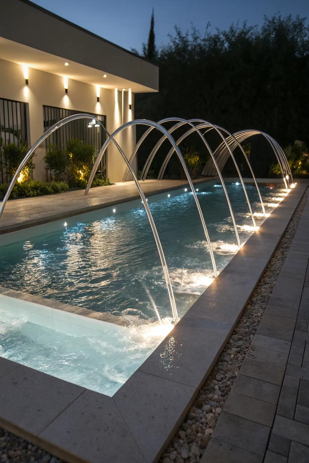 Laminars provide a sleek and illuminated water display.