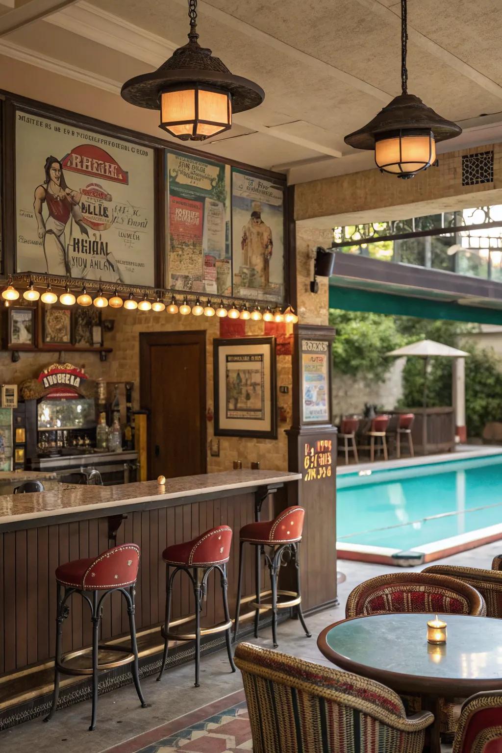 Add character with vintage vibes at your pool bar.