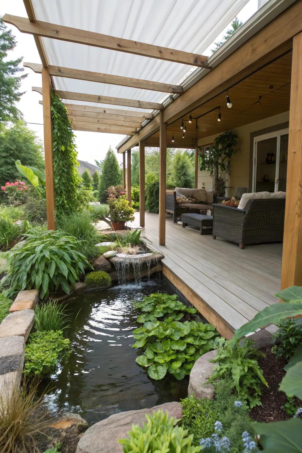 Aquaponic awnings combine greenery with tranquility.