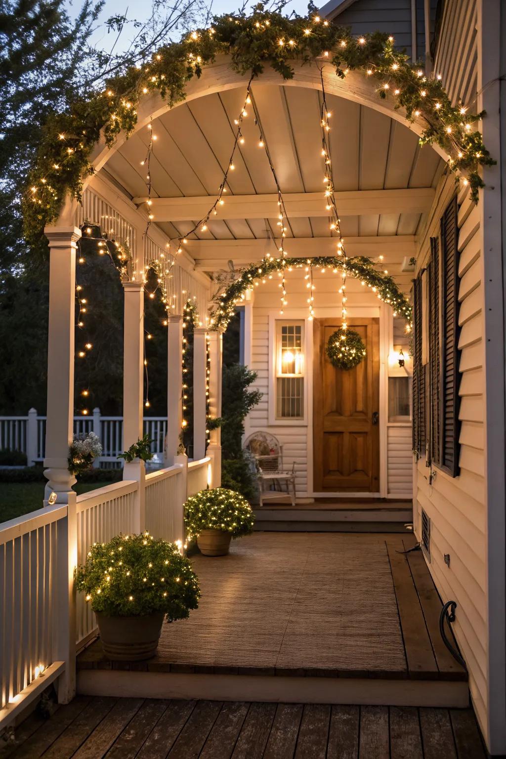 Festoon lights add a vintage and festive vibe to your porch.