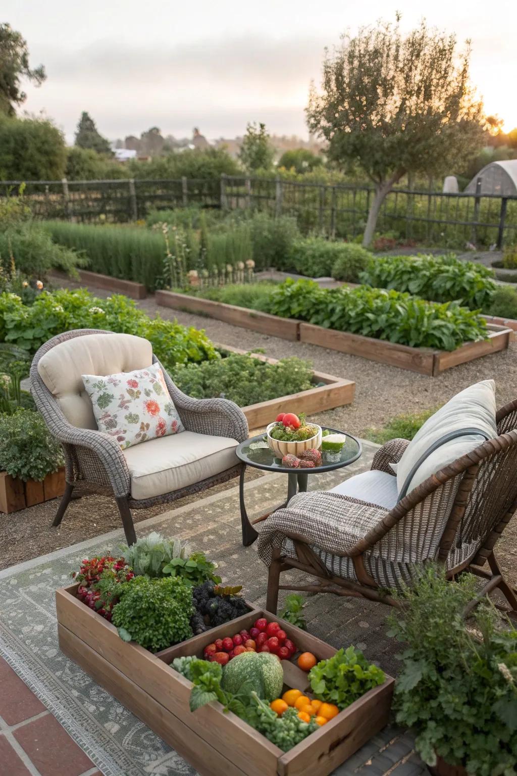 A peaceful retreat within a beautiful potager garden.