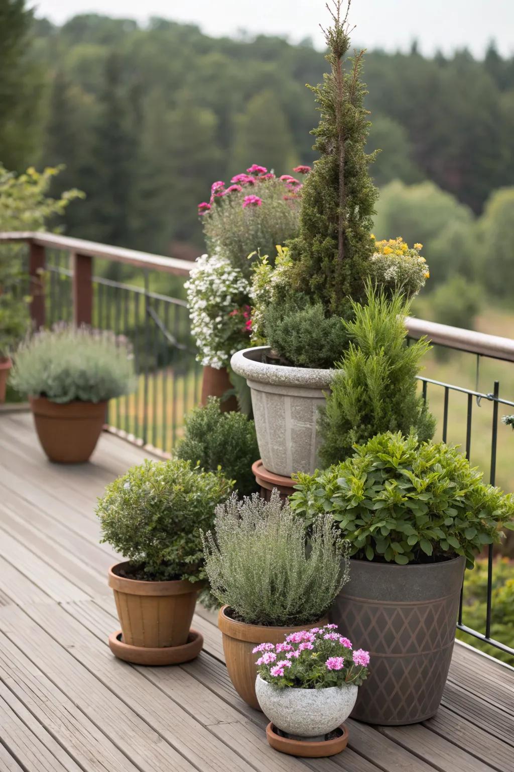 Different plant heights add depth and complexity to your deck.