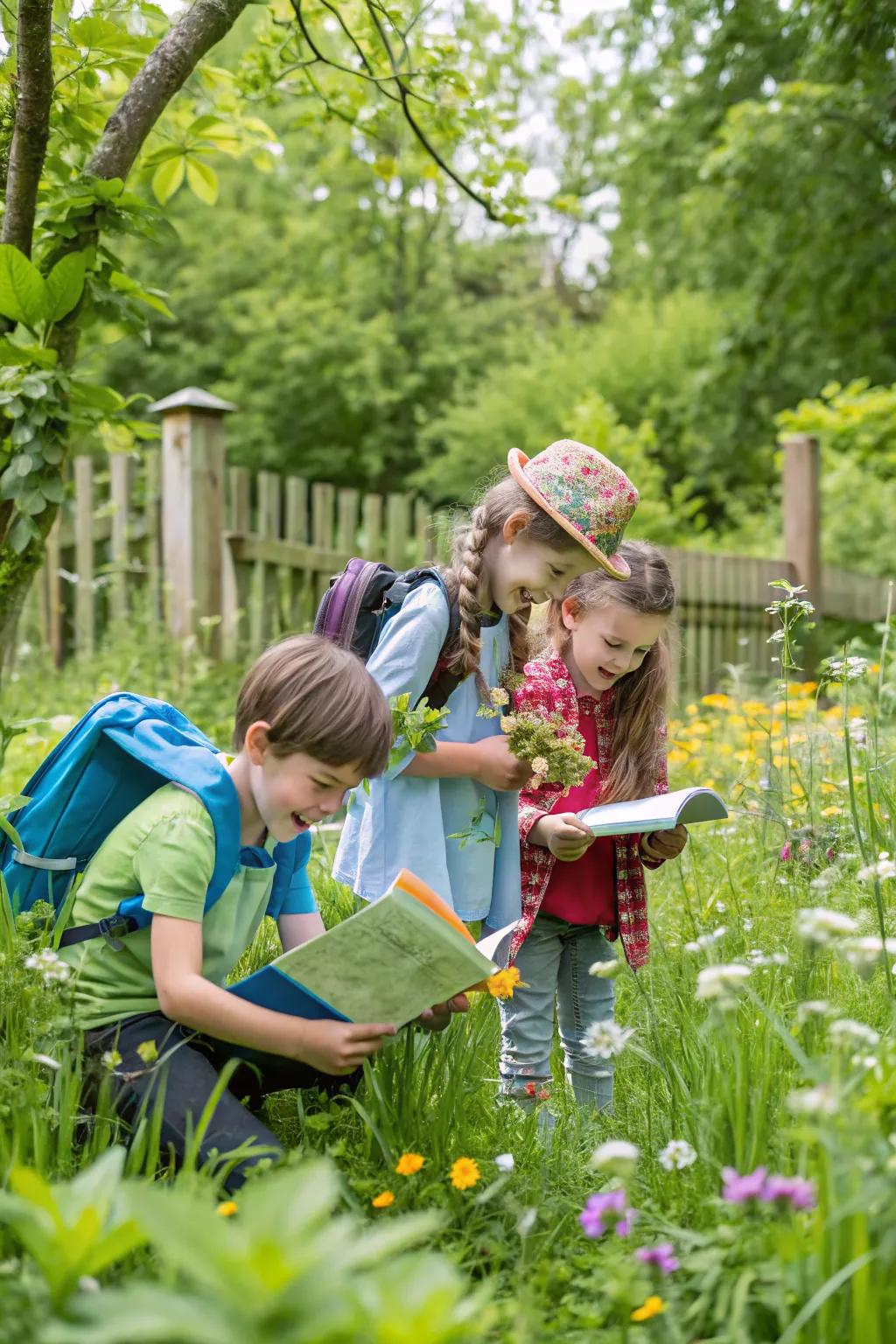 Preschoolers on a scavenger hunt, discovering treasures in nature.