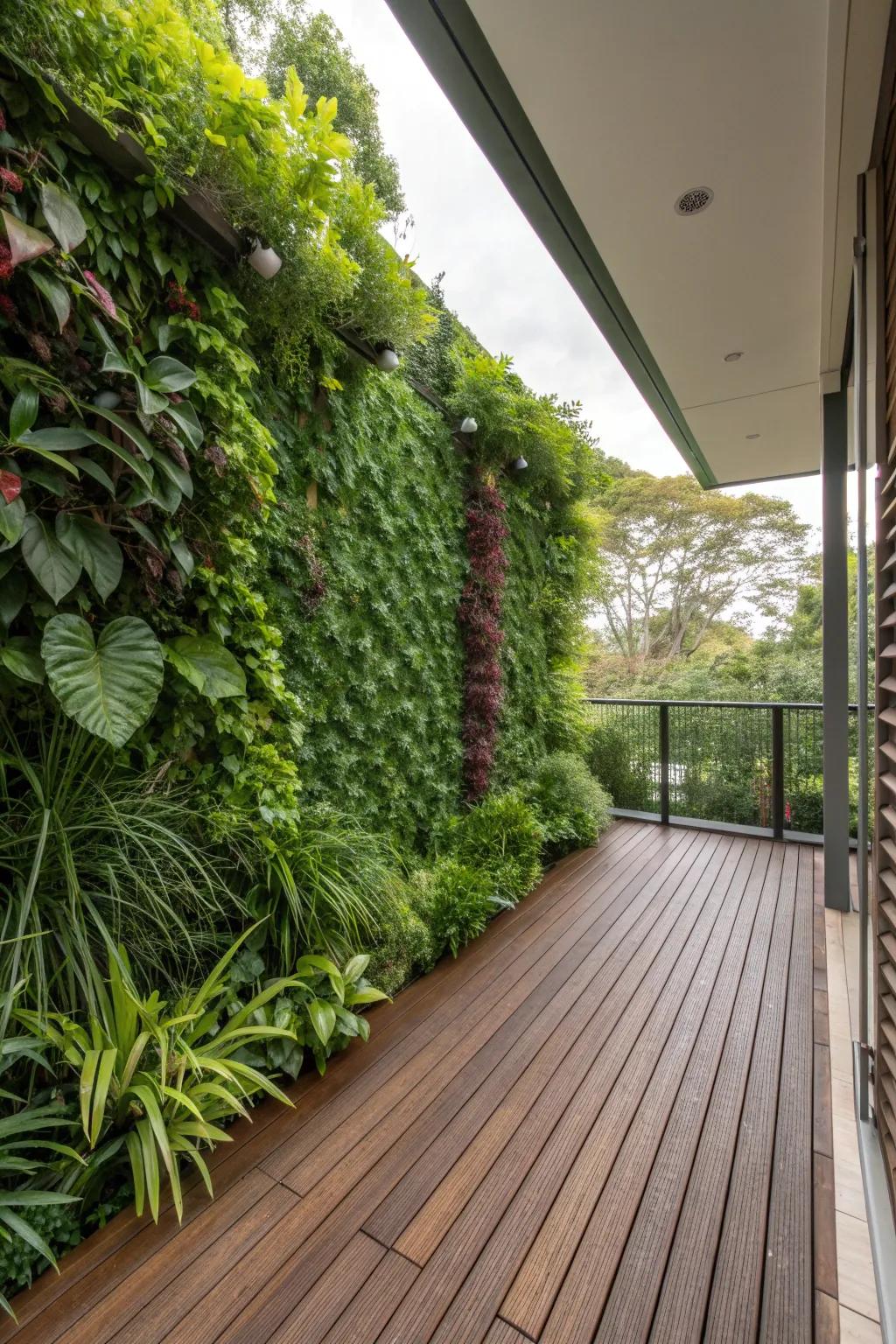 A living wall brings greenery and privacy to this deck.