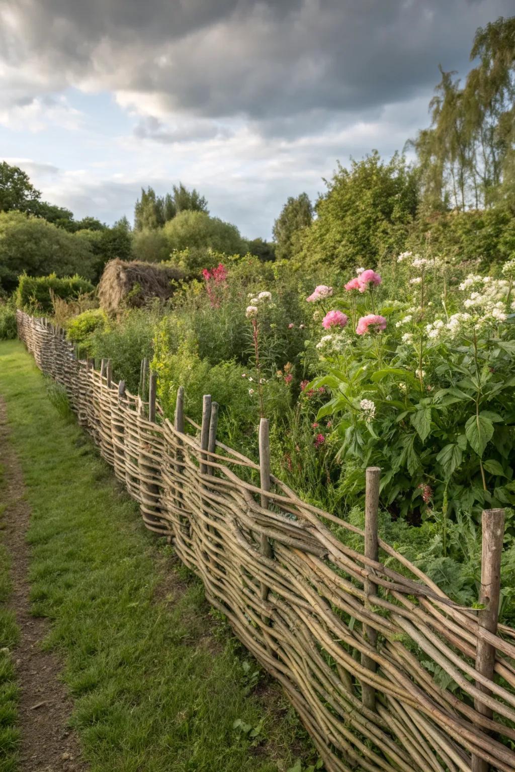 Wattle fencing provides a natural, handmade privacy solution.