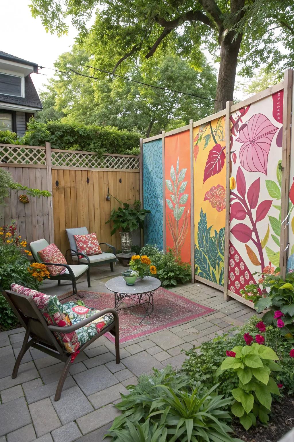 Colorful canvas walls for a private and lively atmosphere.