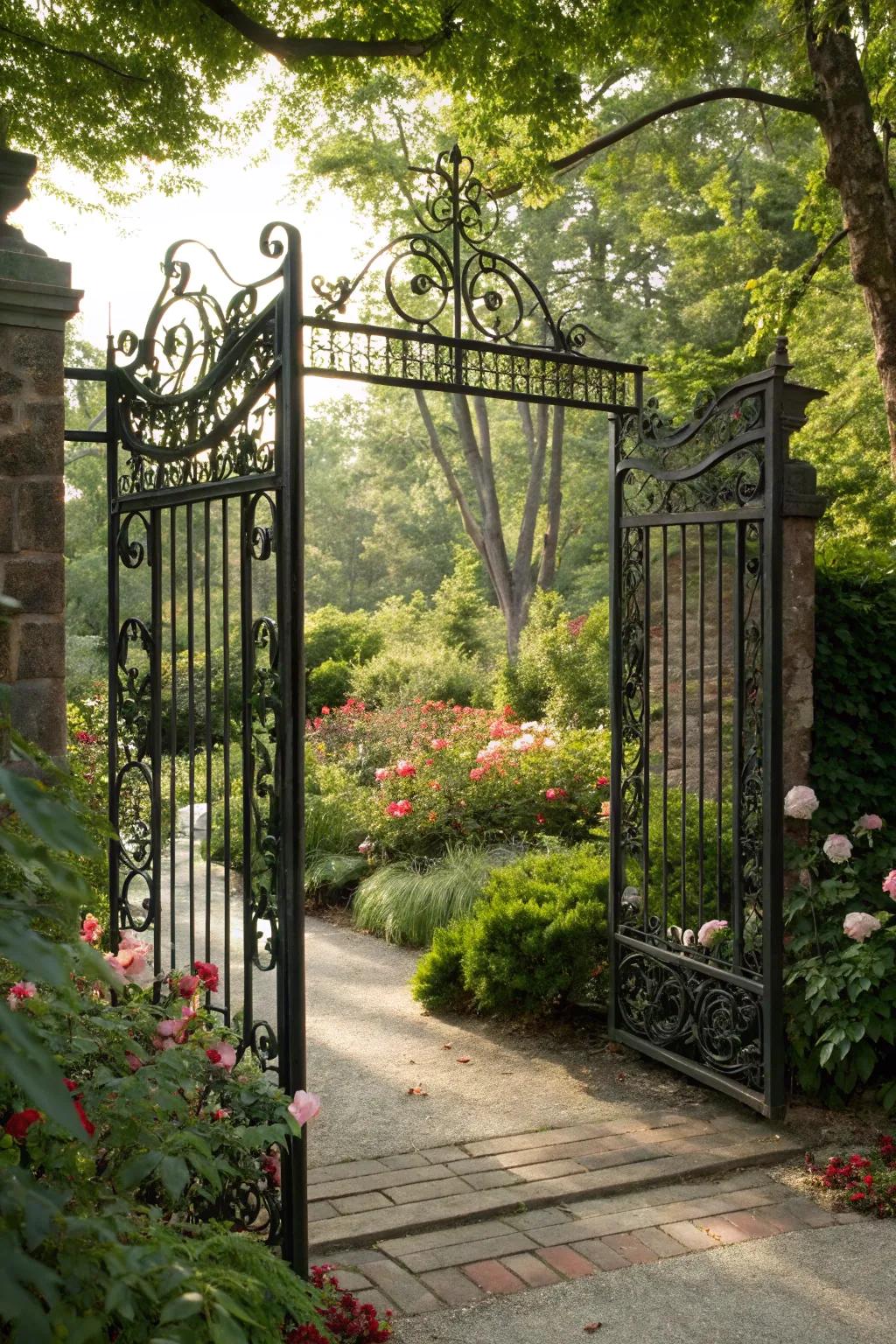 Timeless elegance with wrought iron gates.