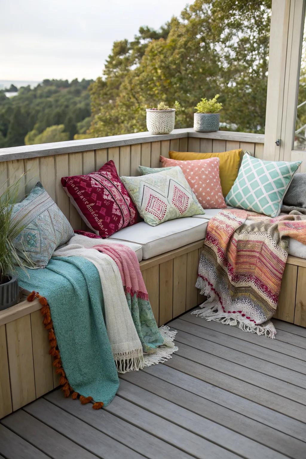Cushions create a cozy and inviting deck corner.