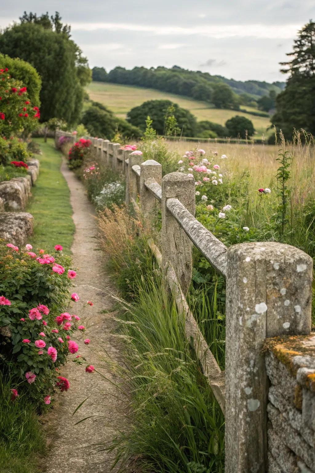 Timeless stone fence providing durability and elegance.