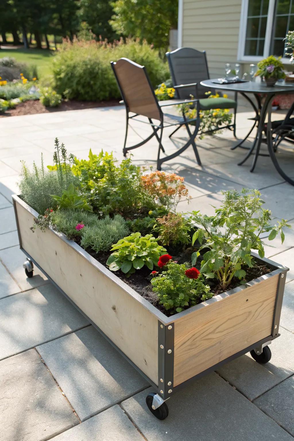 Portable raised beds offer flexibility and mobility in garden design.