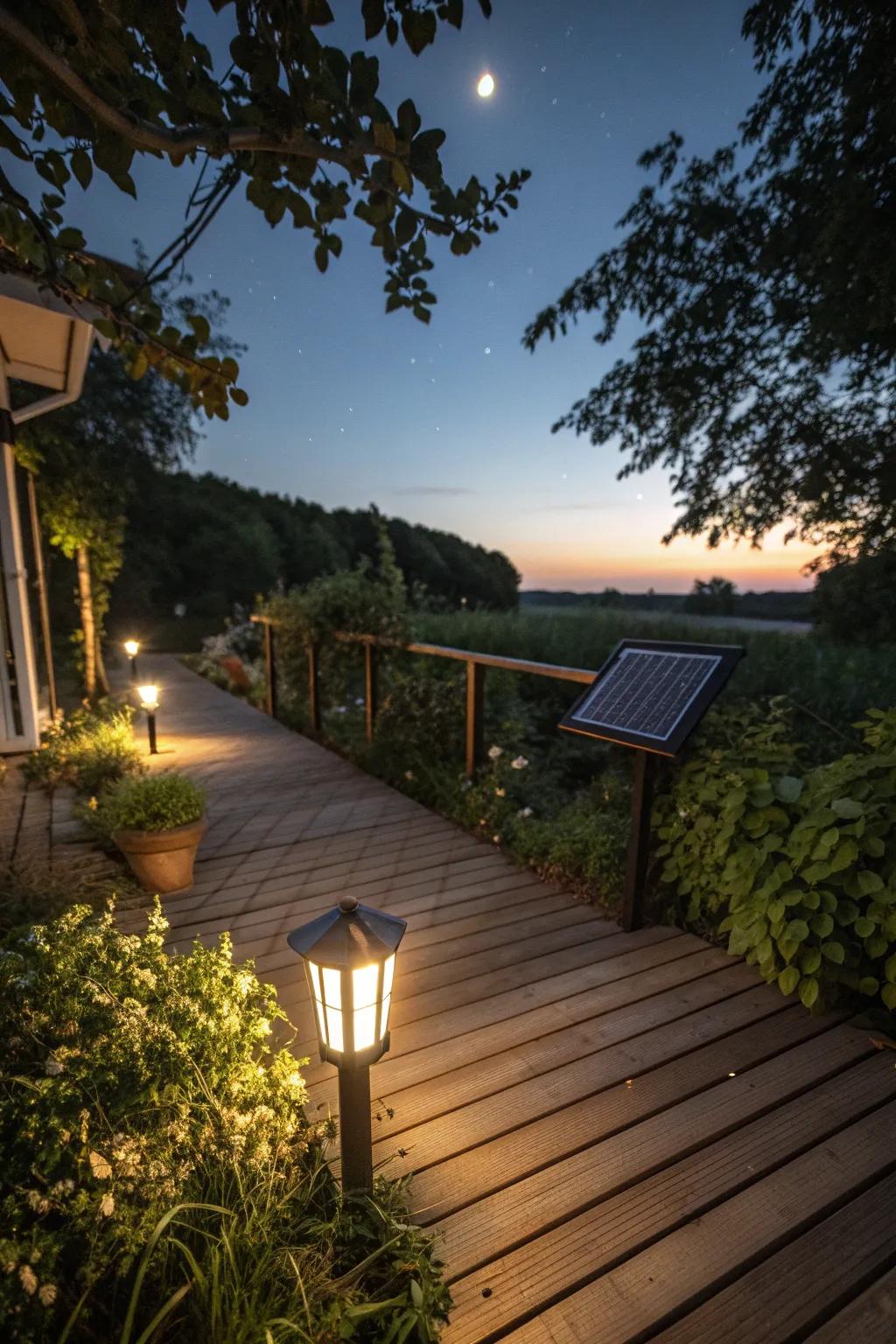 Light up your deck sustainably with solar lighting.