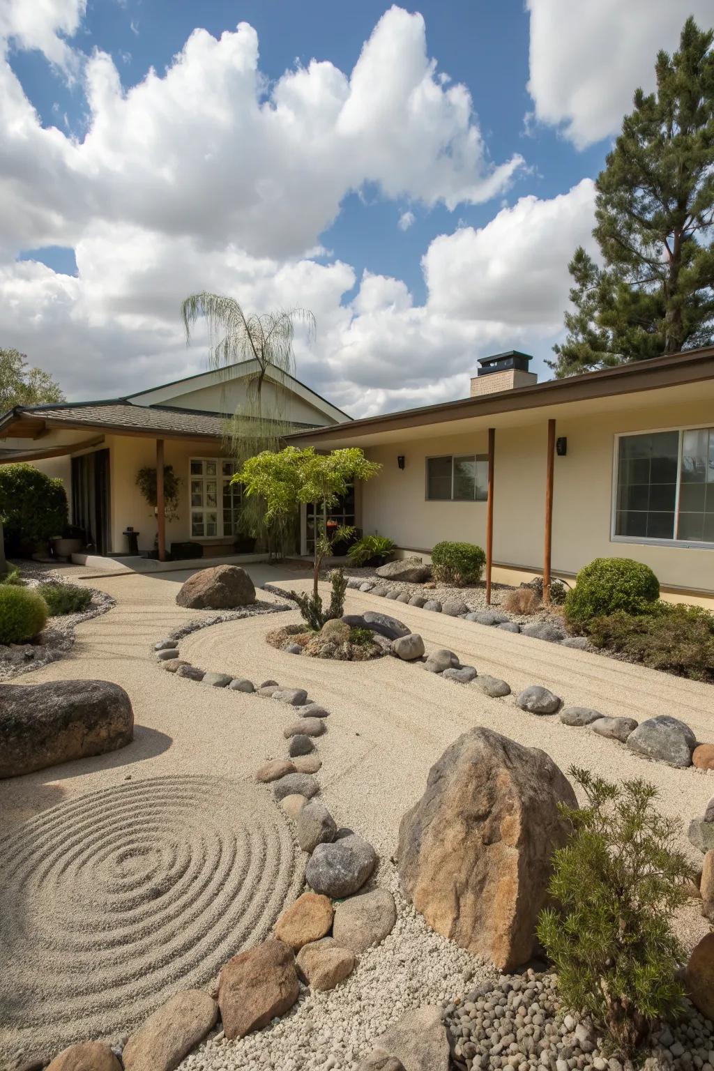 A Zen garden offers a peaceful retreat at home.