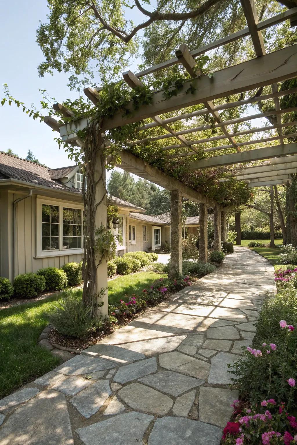 A pergola or arbor creates an enchanting entrance or focal point.