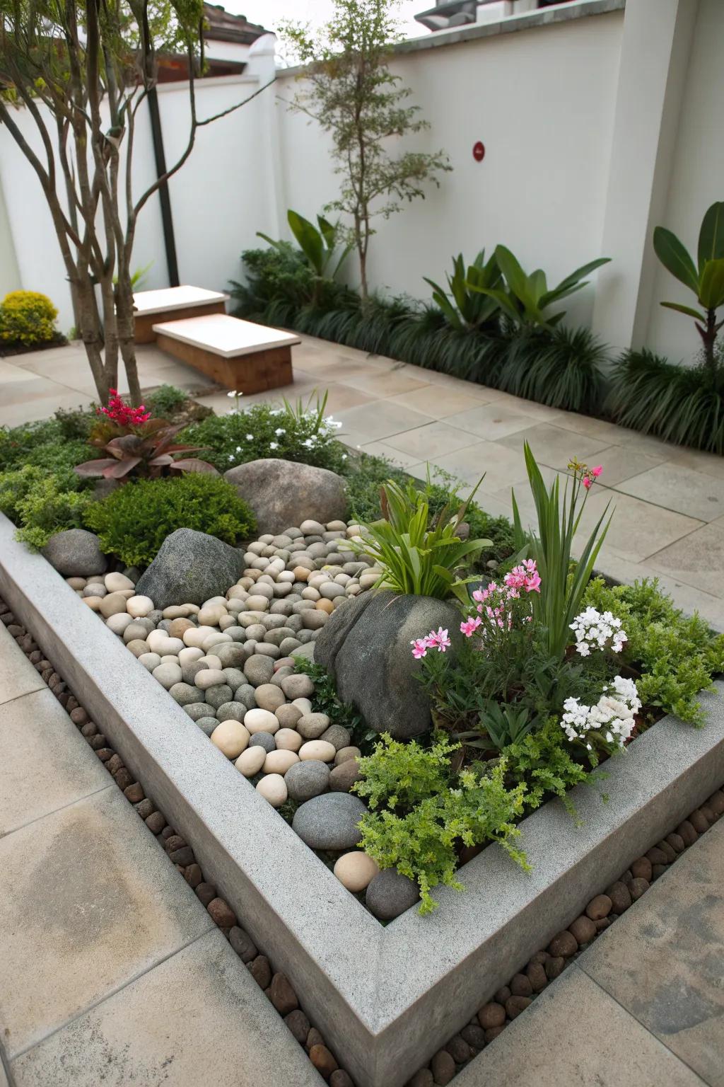 A Zen-inspired rectangular bed, offering a peaceful garden retreat.