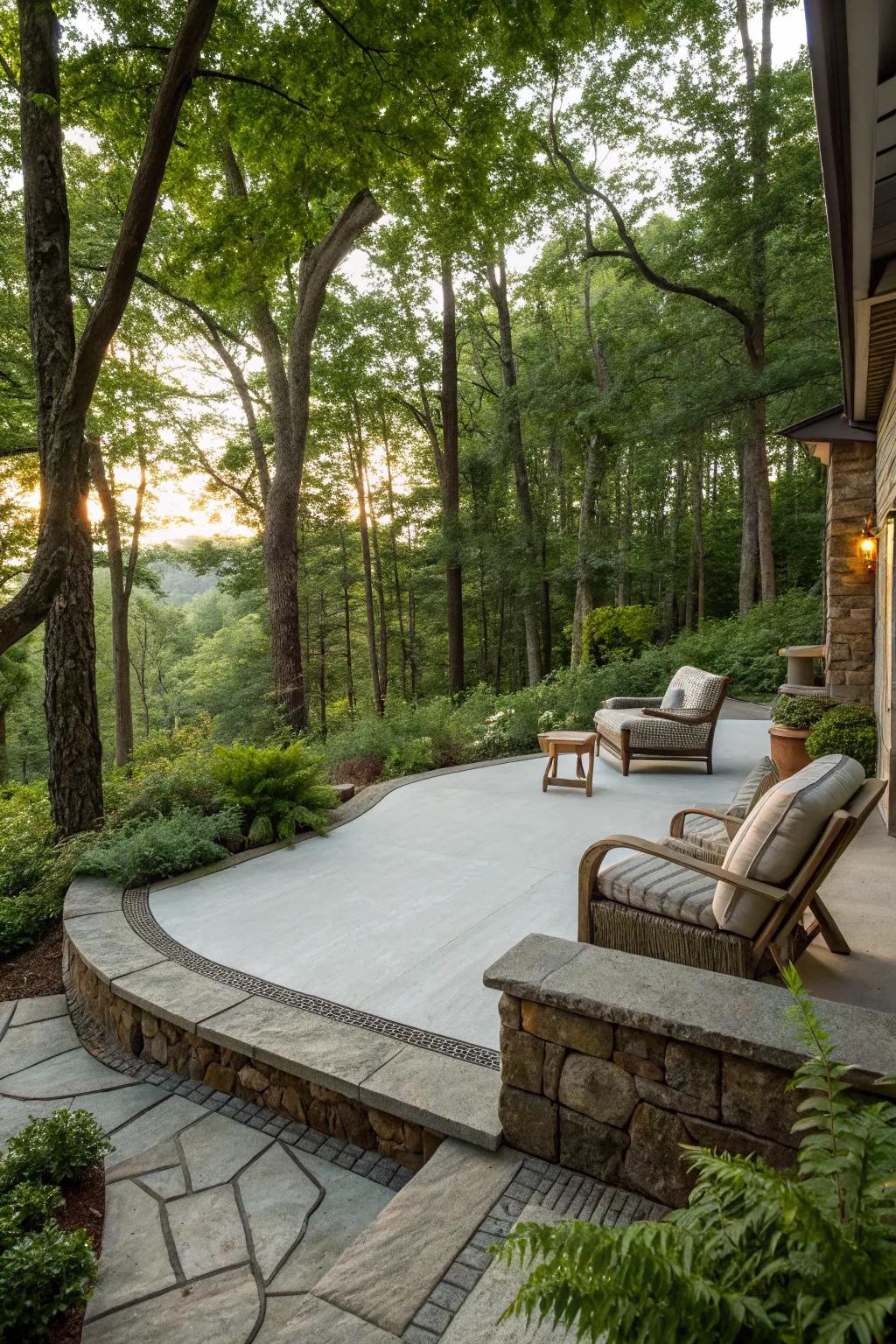 A resin patio that harmonizes beautifully with its woodland surroundings.