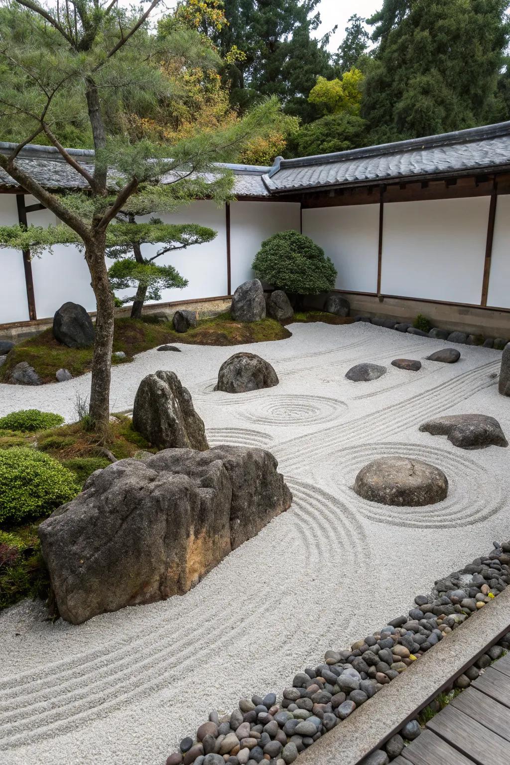A rock-only Zen retreat offers a peaceful and minimalist sanctuary.
