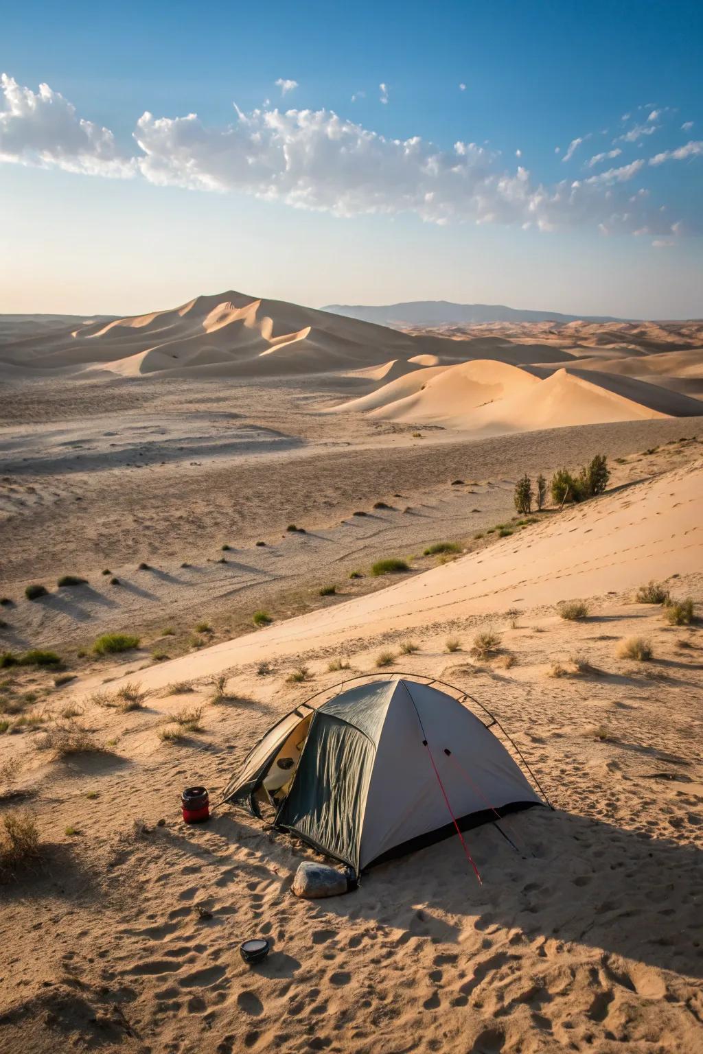 A tent offering breathtaking views in a desert setting.