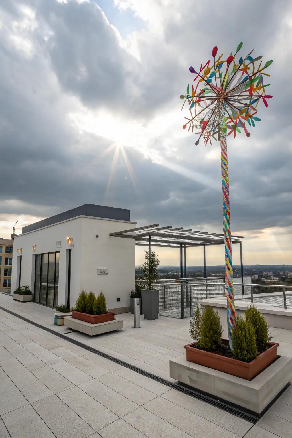 Outdoor art installations bring creativity and uniqueness to your rooftop.