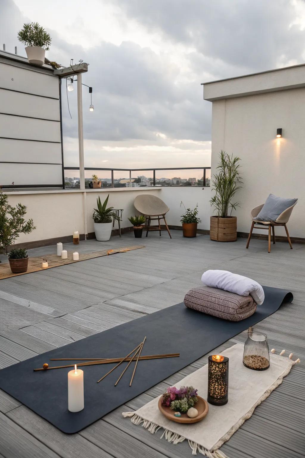 A tranquil rooftop space dedicated to yoga and meditation.