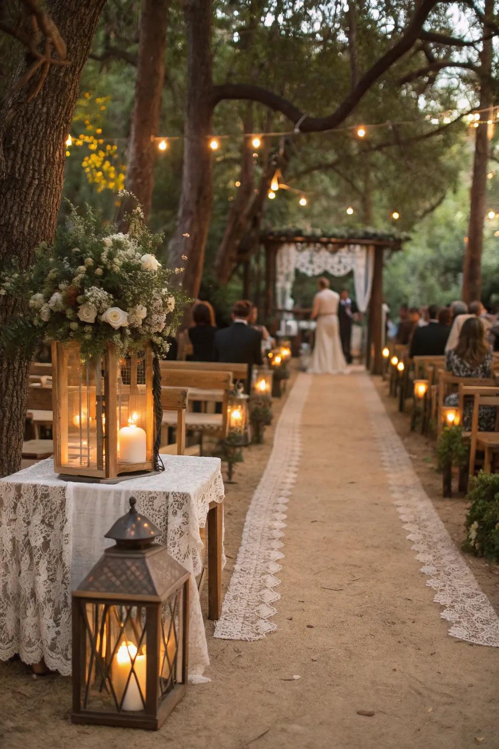 Elegant vintage lanterns adding charm and light.