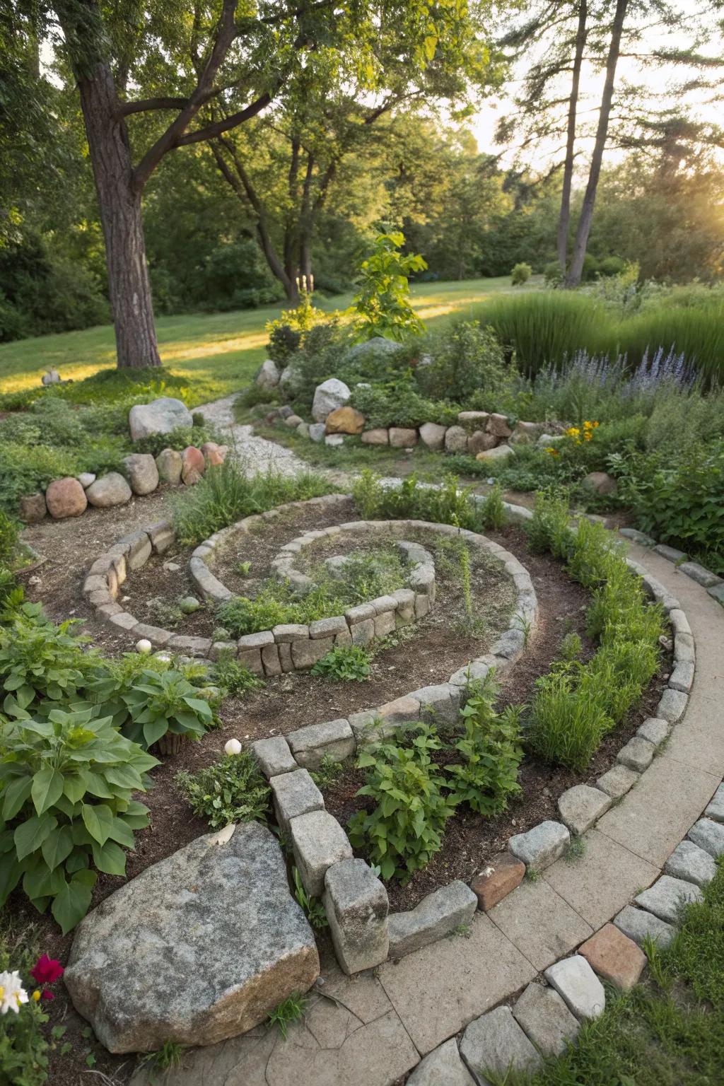An herb spiral offers a unique and space-efficient planting solution.