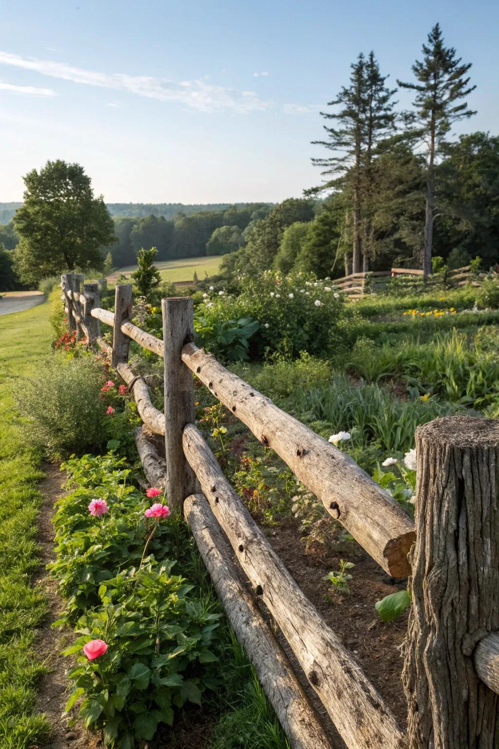 Rustic fences define spaces and enhance natural beauty.