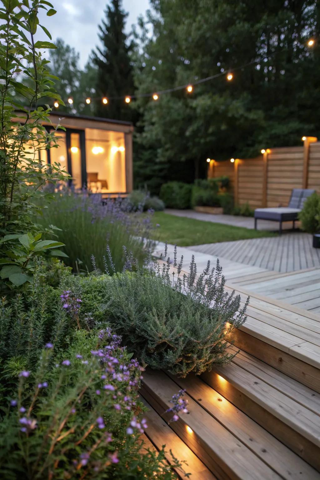 Aromatic plants add a sensory delight to your sauna deck.