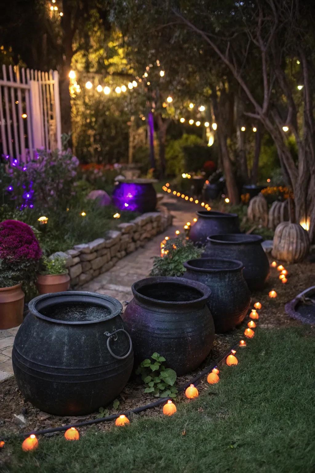 Dark painted pots add an artistic and eerie flair.