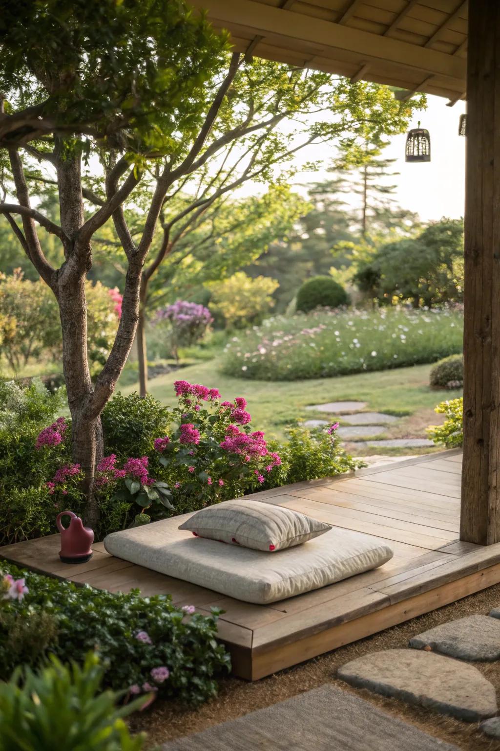 A meditation space offers serenity and calm.