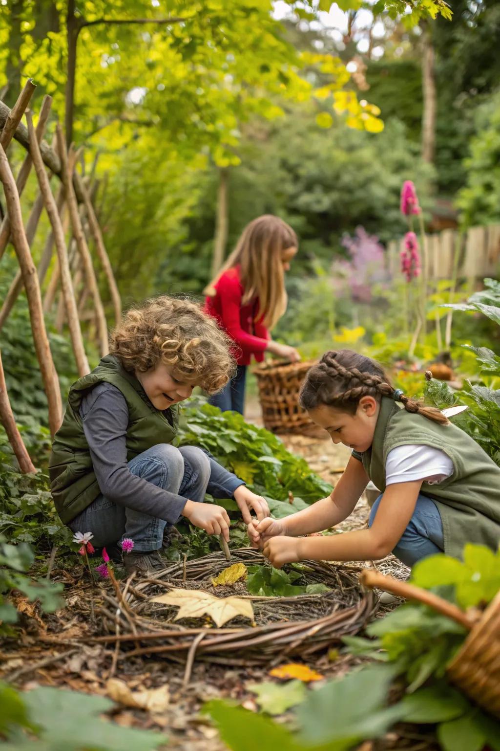 A natural weaving station encourages creativity and tactile play.