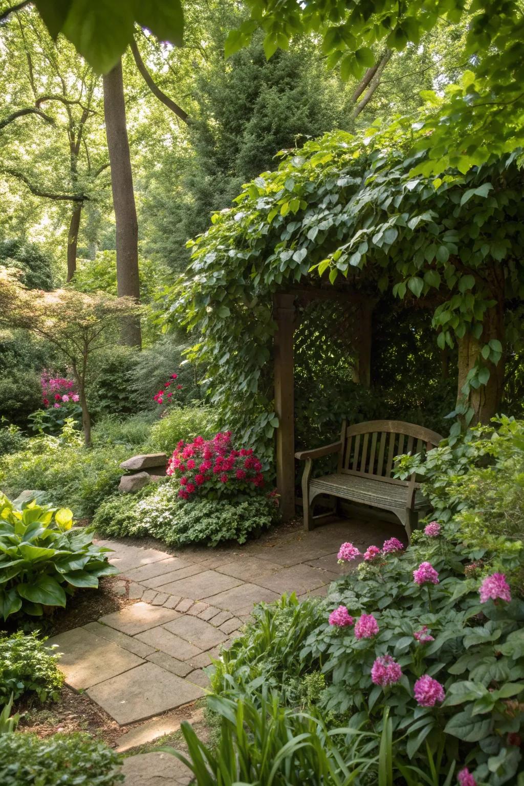 Secret nooks in a shade garden create personal retreats.