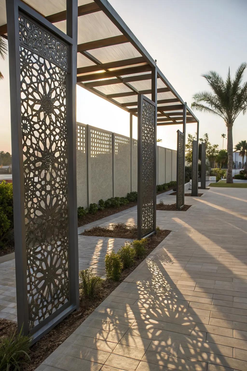 Decorative shade panels offer both artistic flair and functional shading.