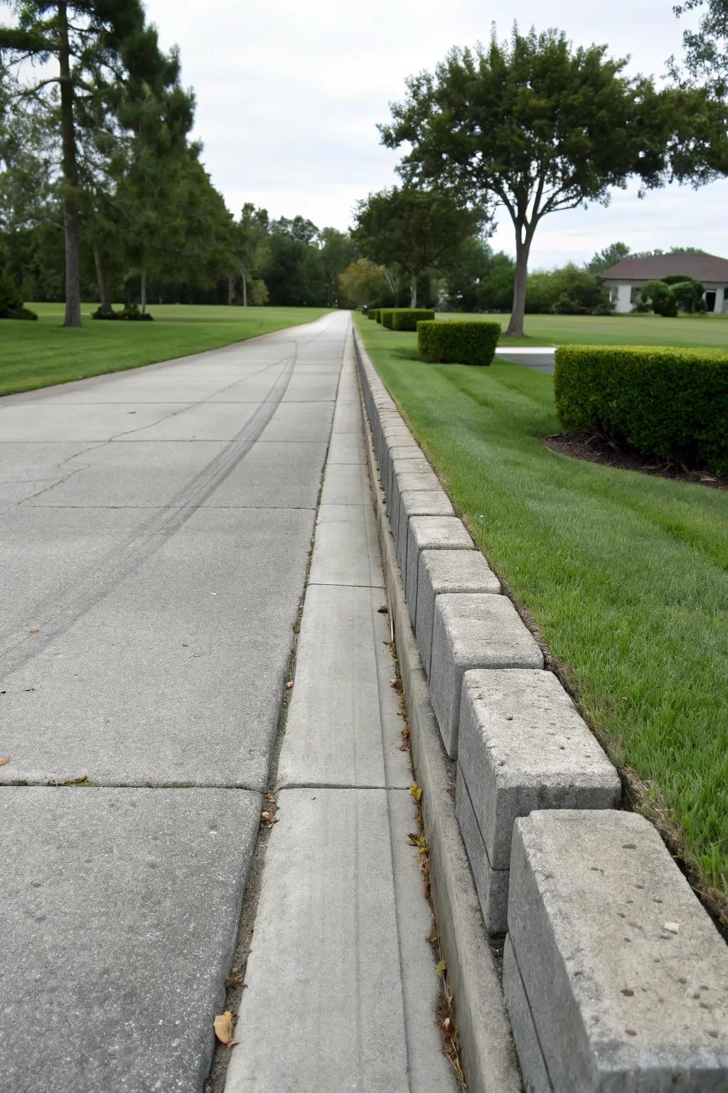 Concrete block dividers provide a sturdy and understated boundary.